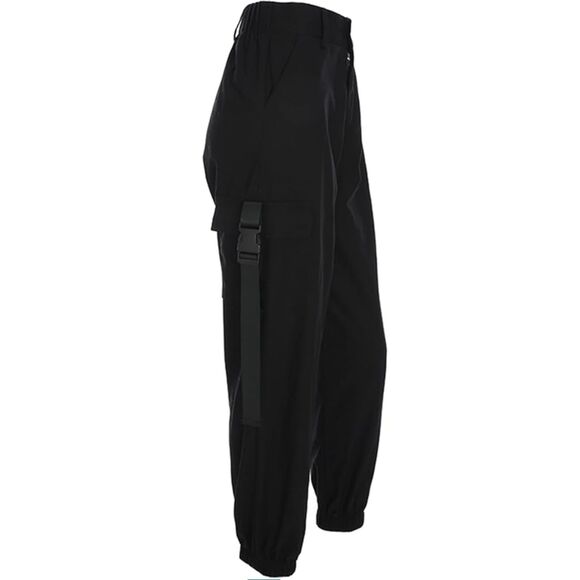 JEAAMKSSER Womens High Waisted Black Cargo Pants with Pockets Baggy Solid Y2k St - Picture 5 of 6